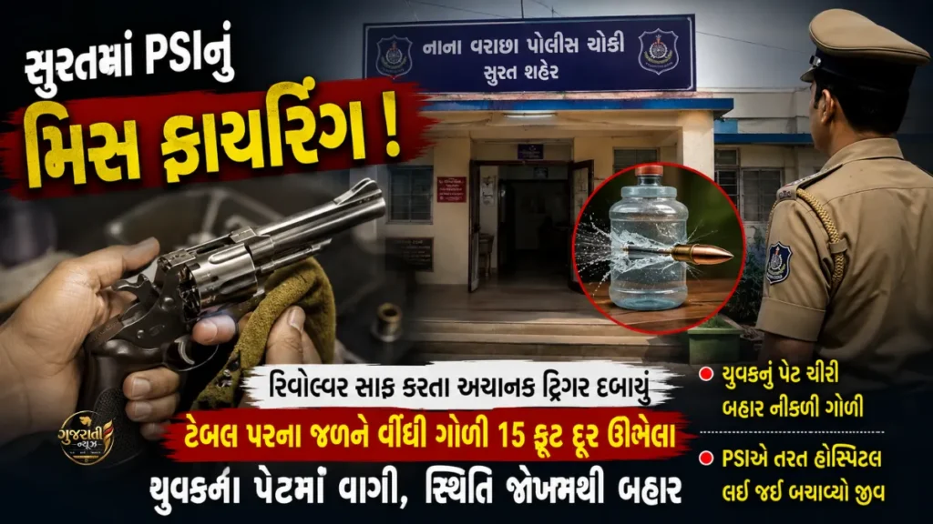 Surat PSI Service Revolver Misfire: સુરતમાં PSIની સર્વિસ રિવોલ્વરથી મિસ ફાયરિંગ, યુવકના પેટમાં વાગી ગોળી
